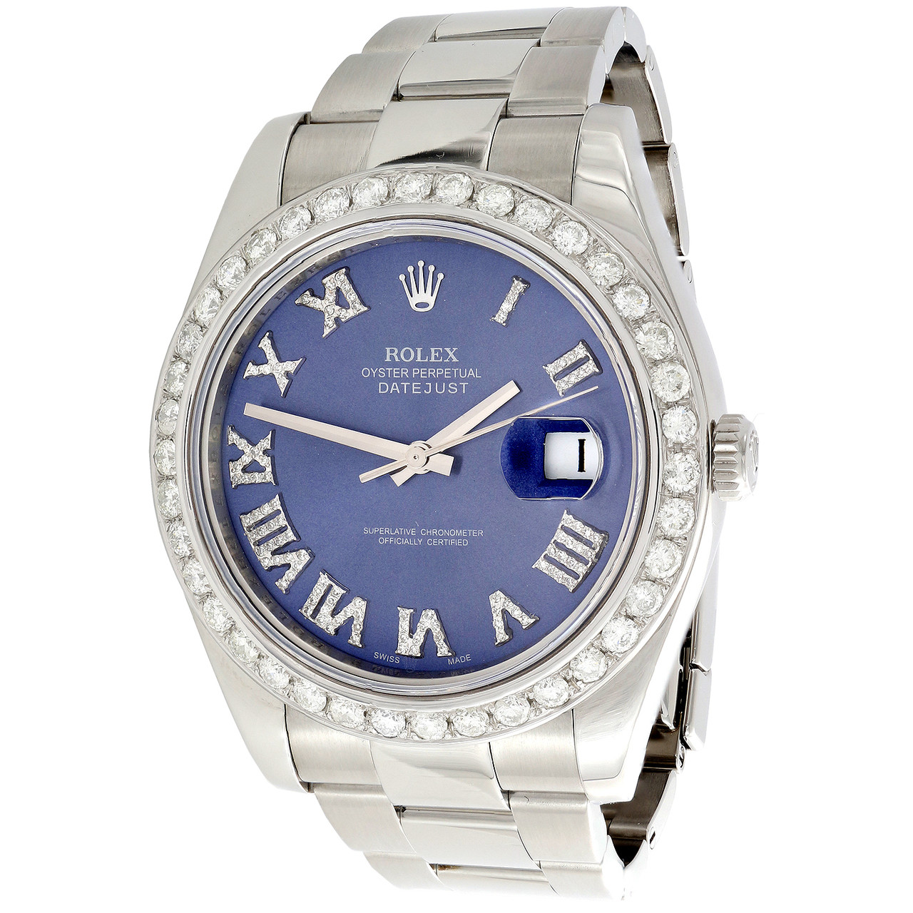 Montre homme datejust ii Rolex 116300 diamant 41 mm cadran chiffre romain bleu 3 ct