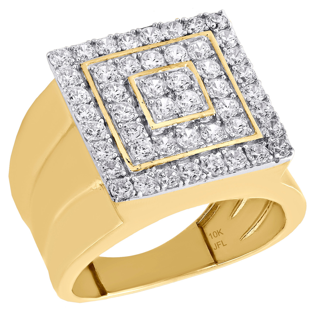 Real 10K Yellow Gold Cubic Zirconia Tiered Wide Top Pinky Ring