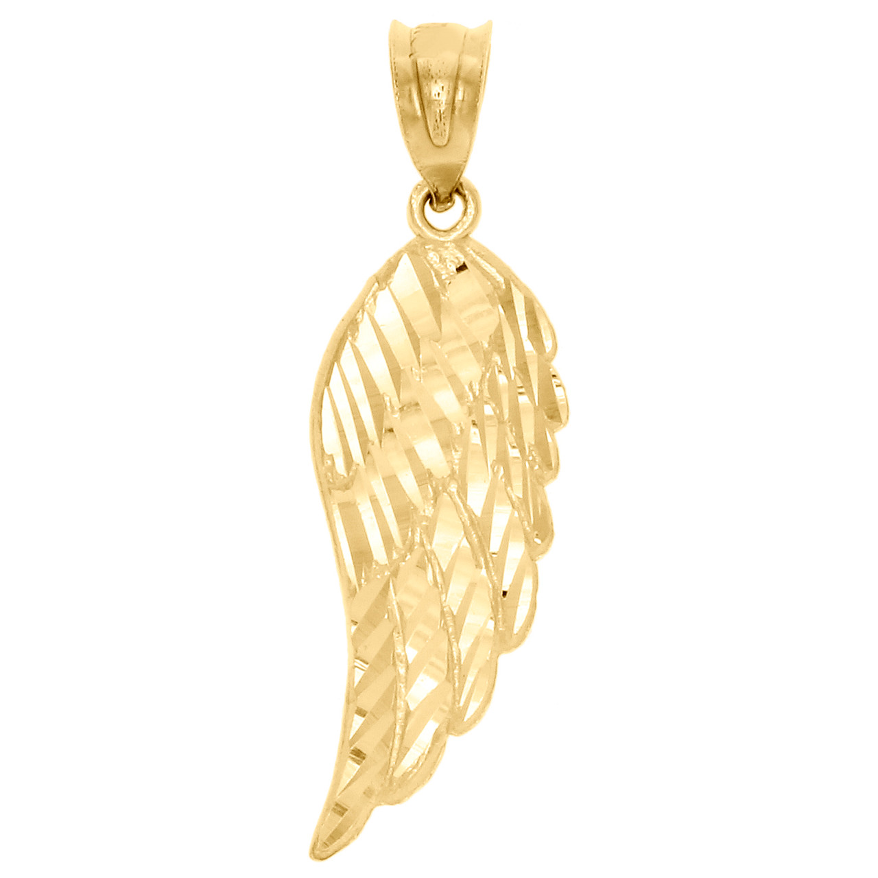 Real 10K Yellow Gold Diamond Cut Texture Small Angel Wing Pendant Charm  1.25