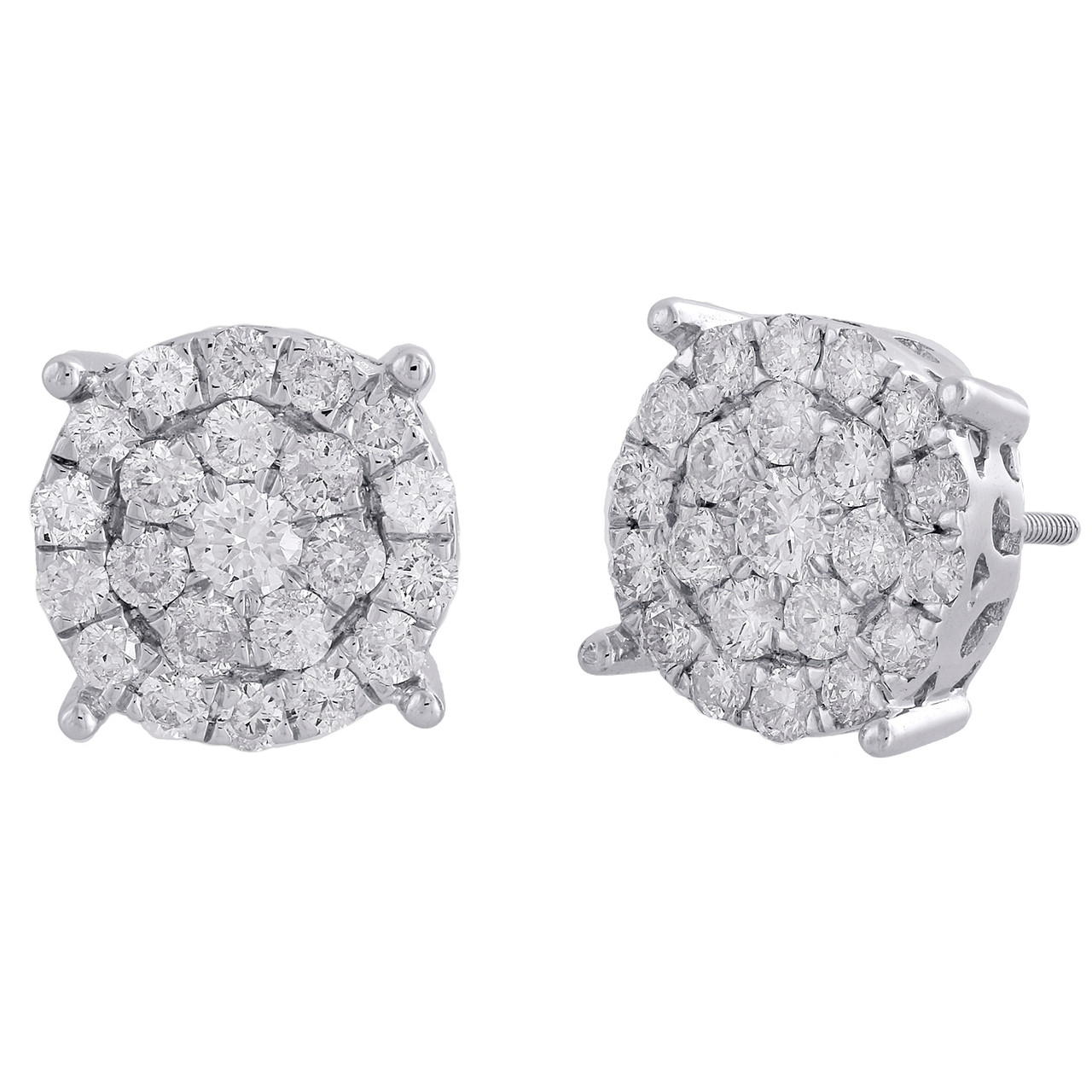 Pendientes para hombre de oro blanco de 14 quilates con diamantes redondos reales de 4 puntas, 12 mm, 2 quilates. - Diamantes relojes JFL