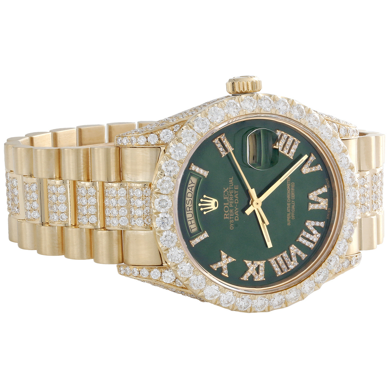 Rolex President Day-Date 18038 Diamond Watch 18K Gold 36mm Green