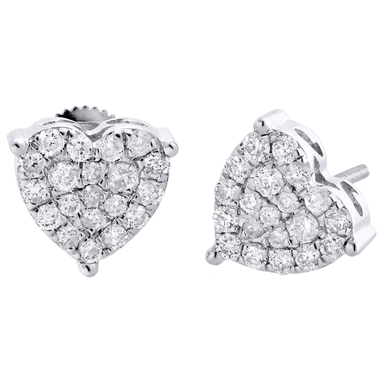 Aretes de blanco de 10 quilates con diamantes en forma de corazón y 3 puntas para mujer, aretes elegantes de 3/4 Diamantes y relojes JFL