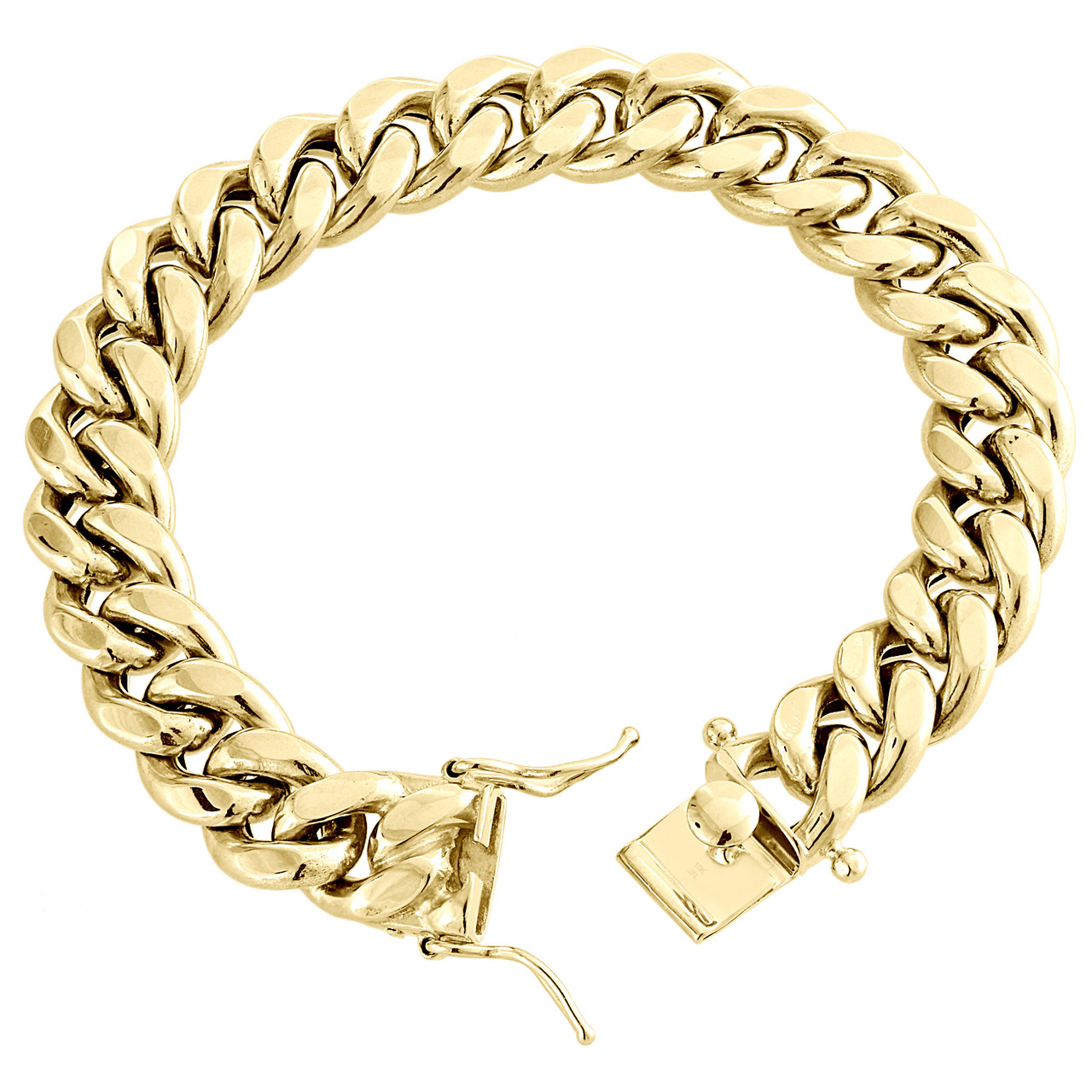 Mens 10K Yellow Gold 3D Hollow Miami Cuban Link Bracelet 14mm Box ...