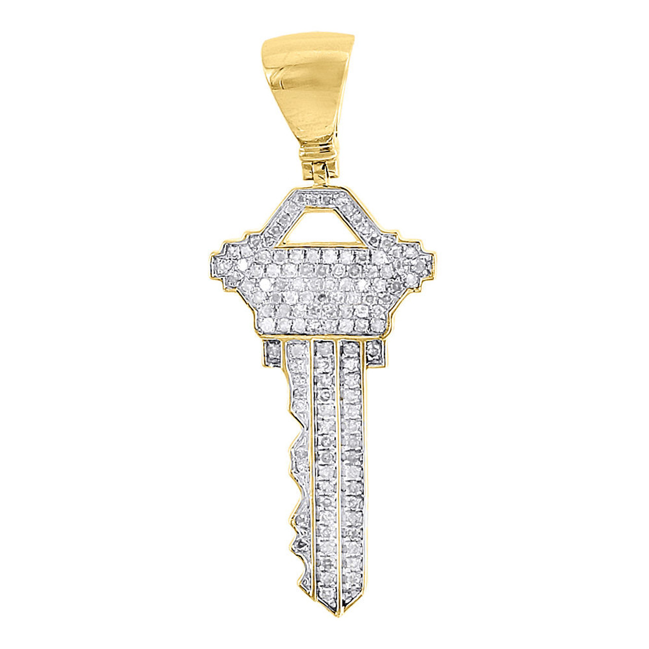 10K Yellow Gold Mens Diamond Maserati Car Key Pendant w/ Franco Chain 1.50  CT. - JFL Diamonds & Timepieces