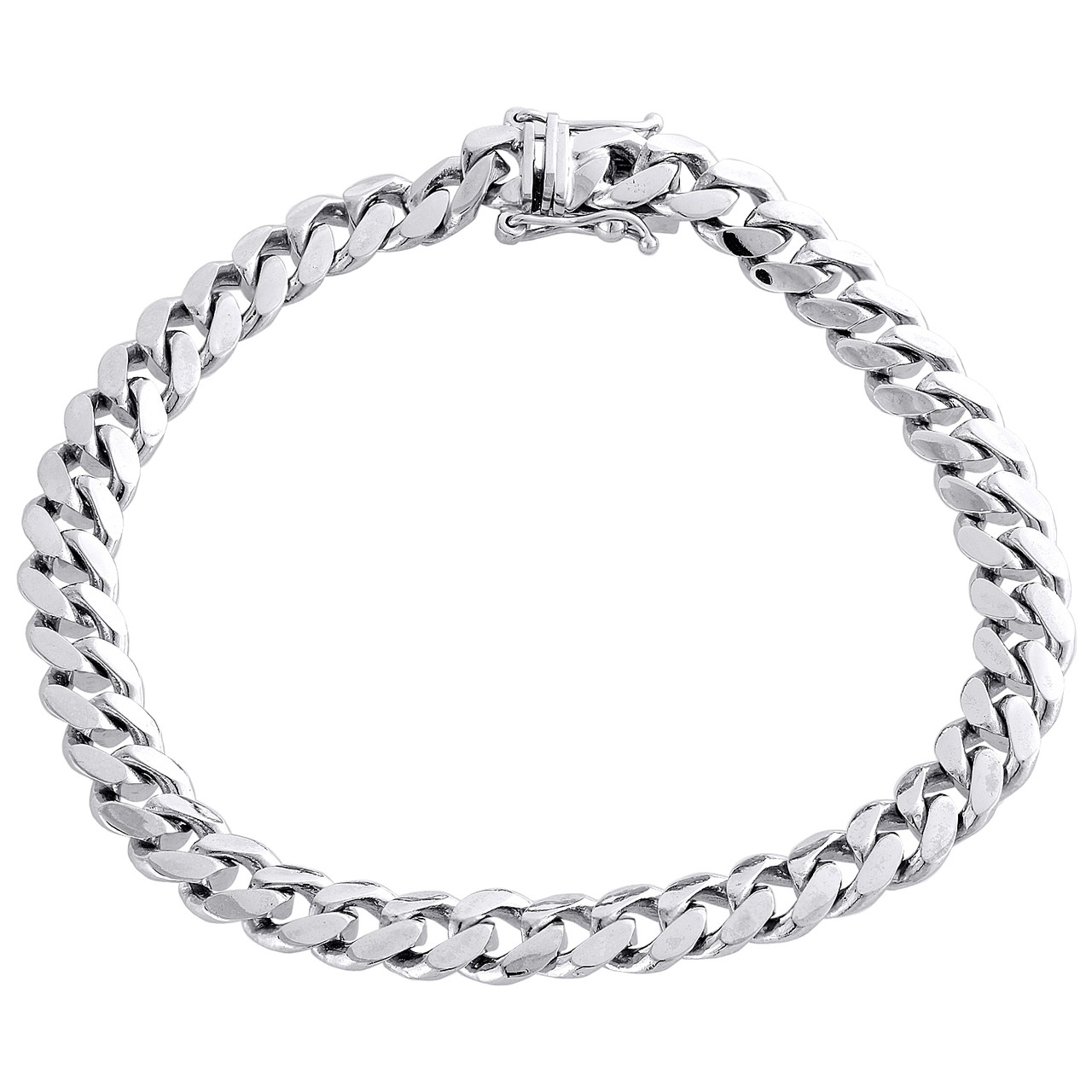 Mens Miami Cuban Link Bracelet Solid 10K White Gold 9mm 9