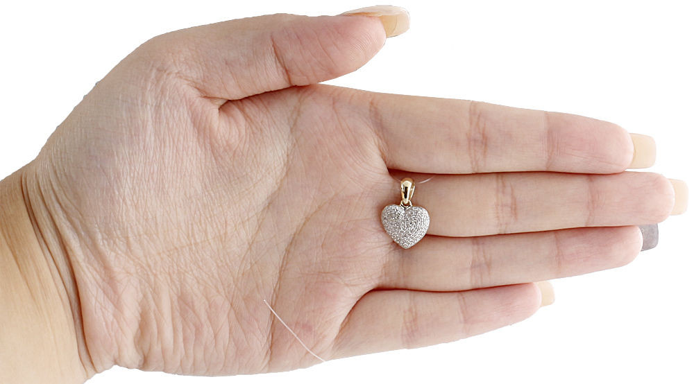 10K Yellow Gold Ladies Round Diamond Heart Pendant Puffed Pave