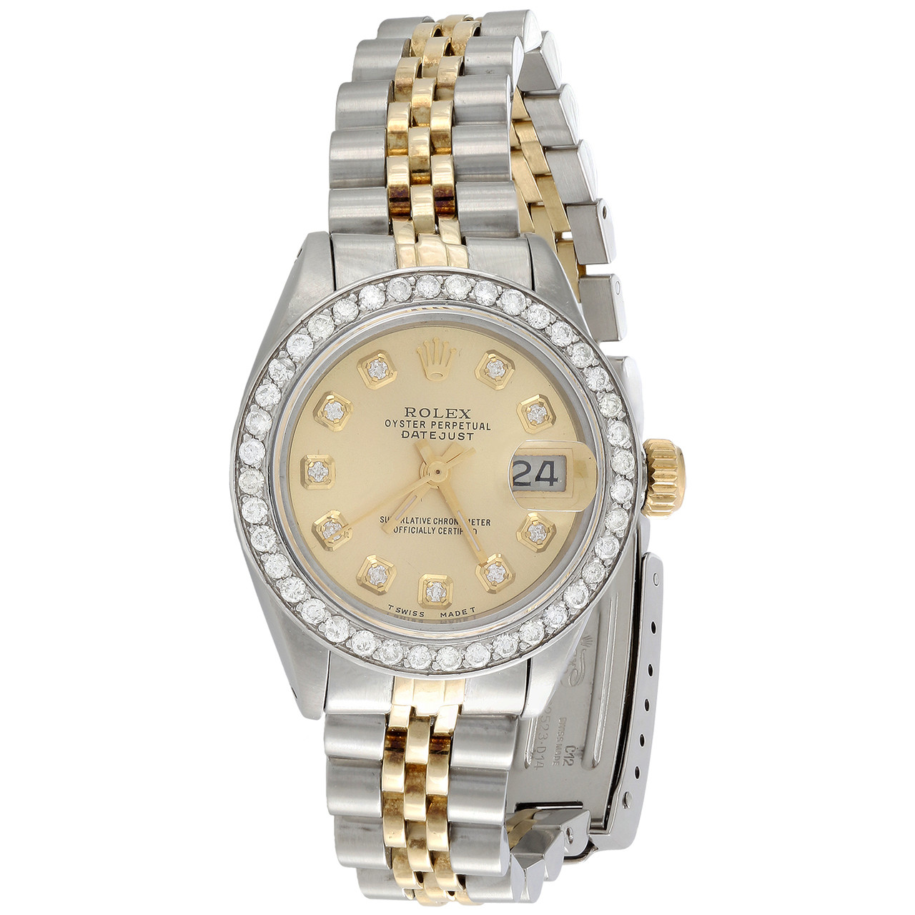 26mm Rolex Oyster Perpetual Datejust Ladies Diamond Watch 18K Gold & Steel