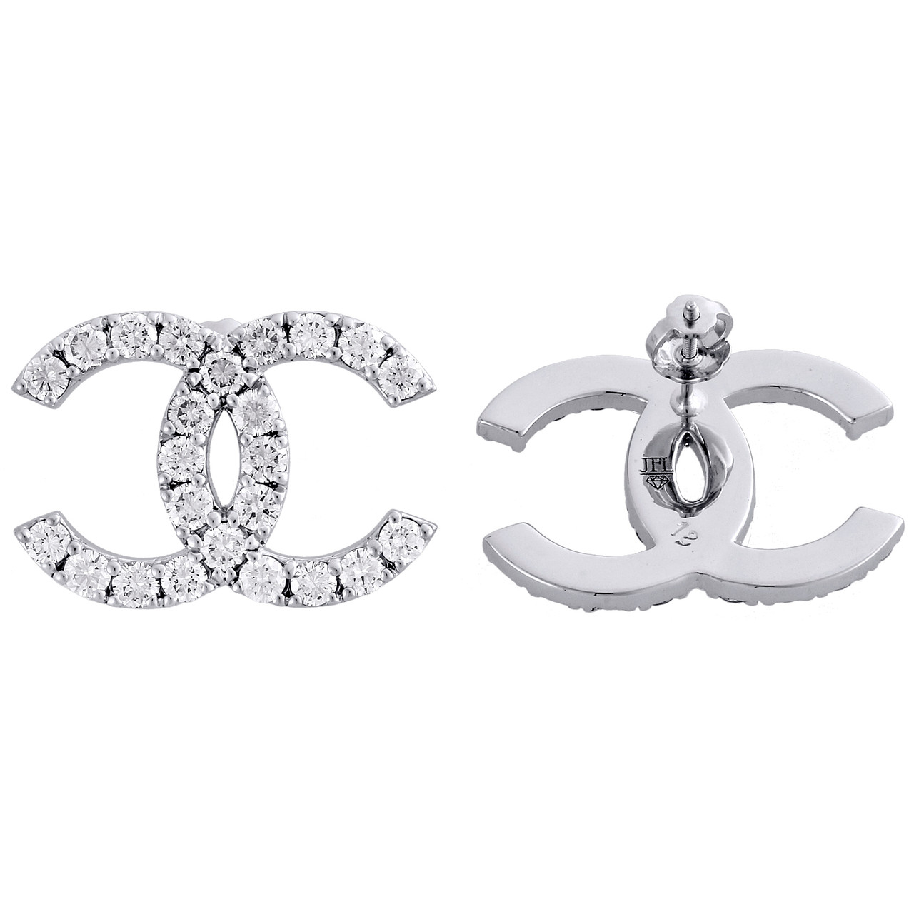 18K White Gold Diamond CC Custom Designer Studs 16mm x 23mm Earrings 2.92  CT. - JFL Diamonds & Timepieces
