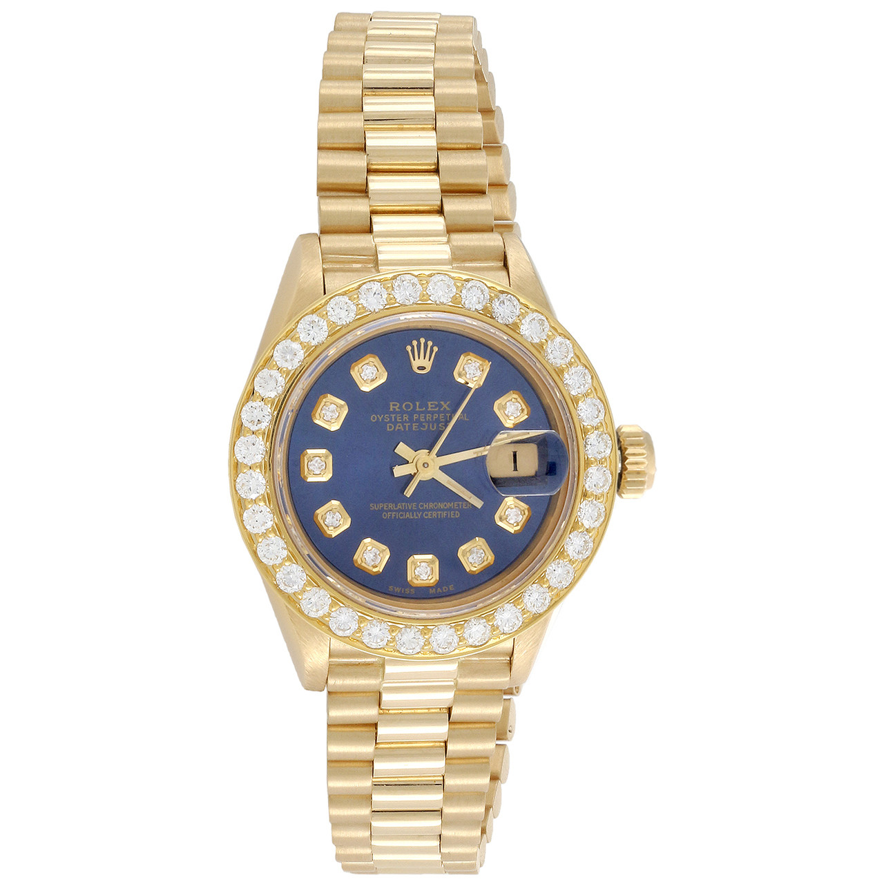 Rolex DateJust 26mm 69178 Diamond Gold Watch President Bracelet