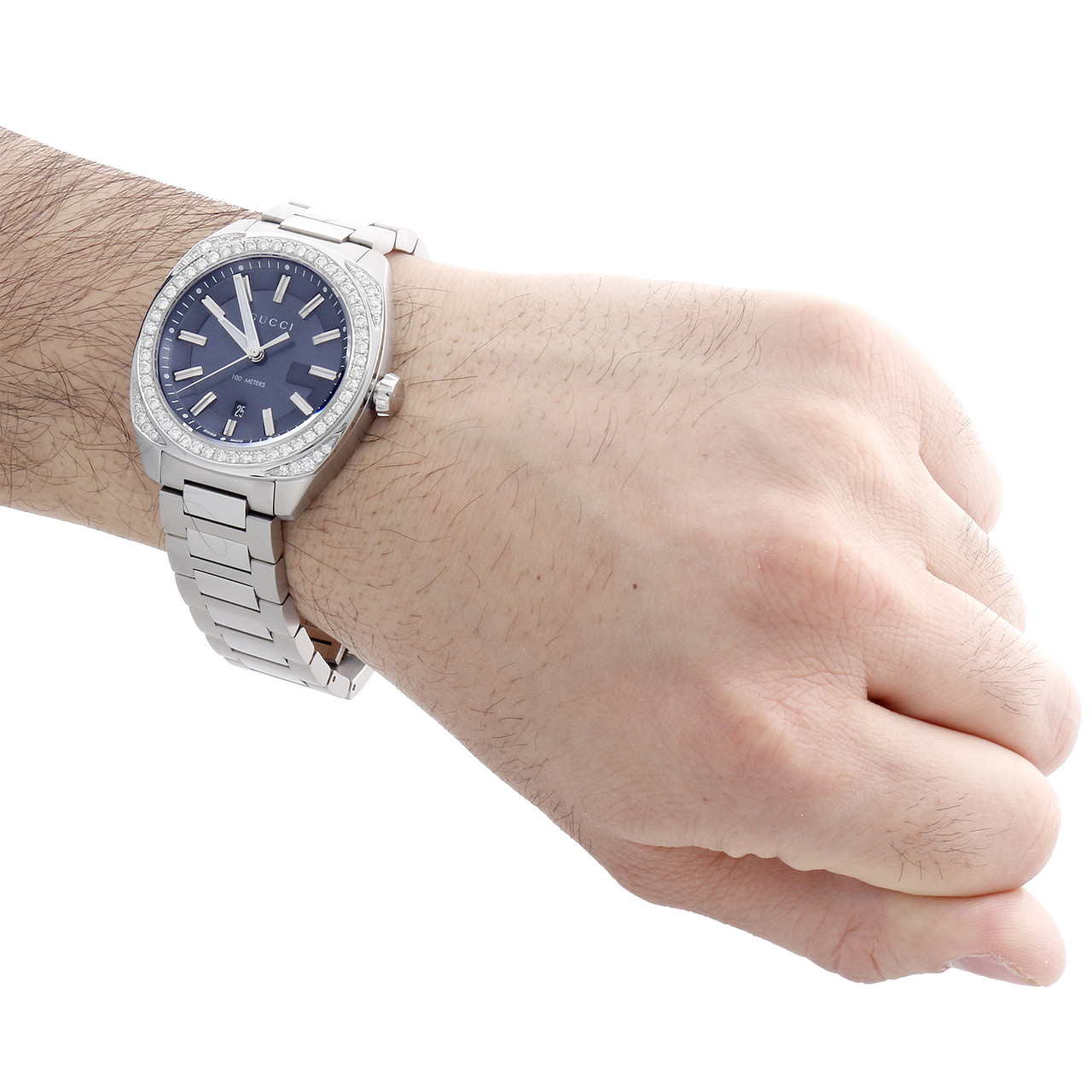 Mens New Gucci GC2570 Genuine Diamond Watch YA142303 Blue Dial