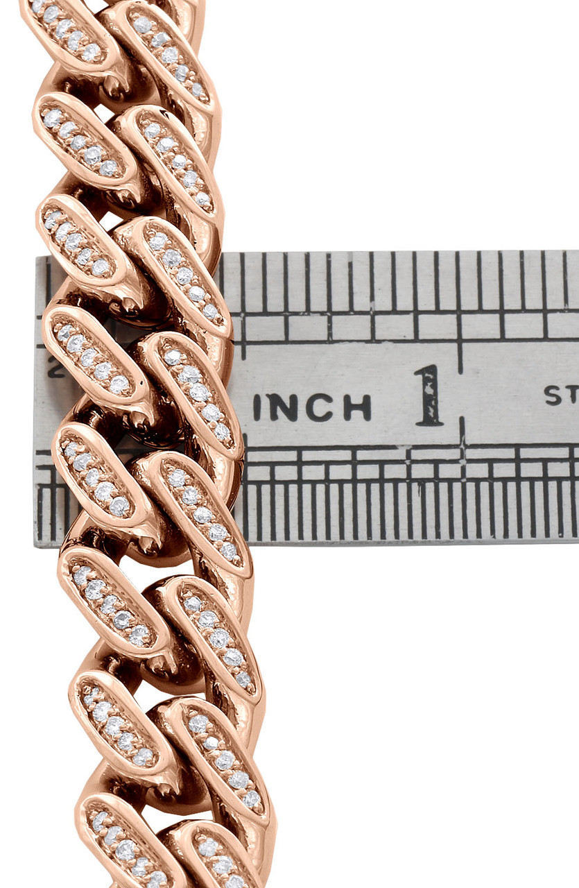 10K Rose Gold Solid Miami Cuban Link Diamond Bracelet 11.35