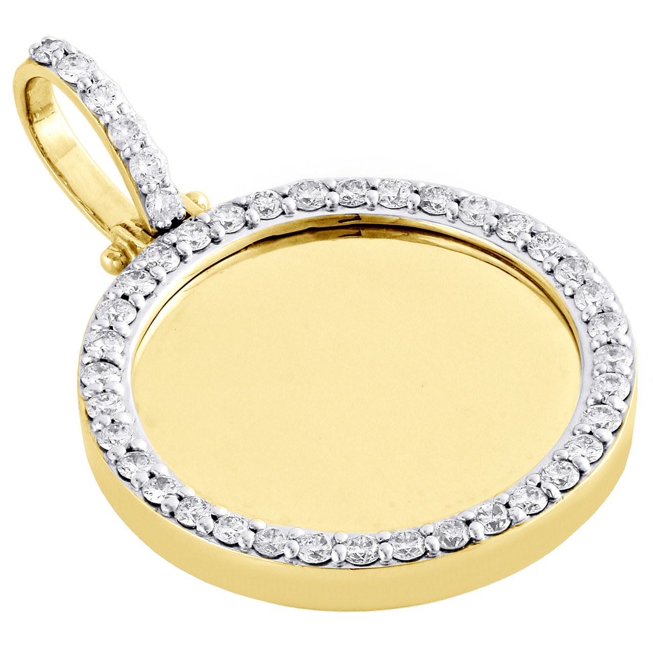 10K Yellow Gold Memory Frame Diamond Medallion Photo Engrave Pendant 1.05 CT. - Jewelry For Less