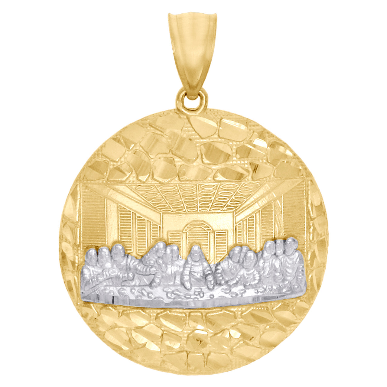 10K Yellow Gold Diamond Cut Apostles Last Supper Pendant Nugget