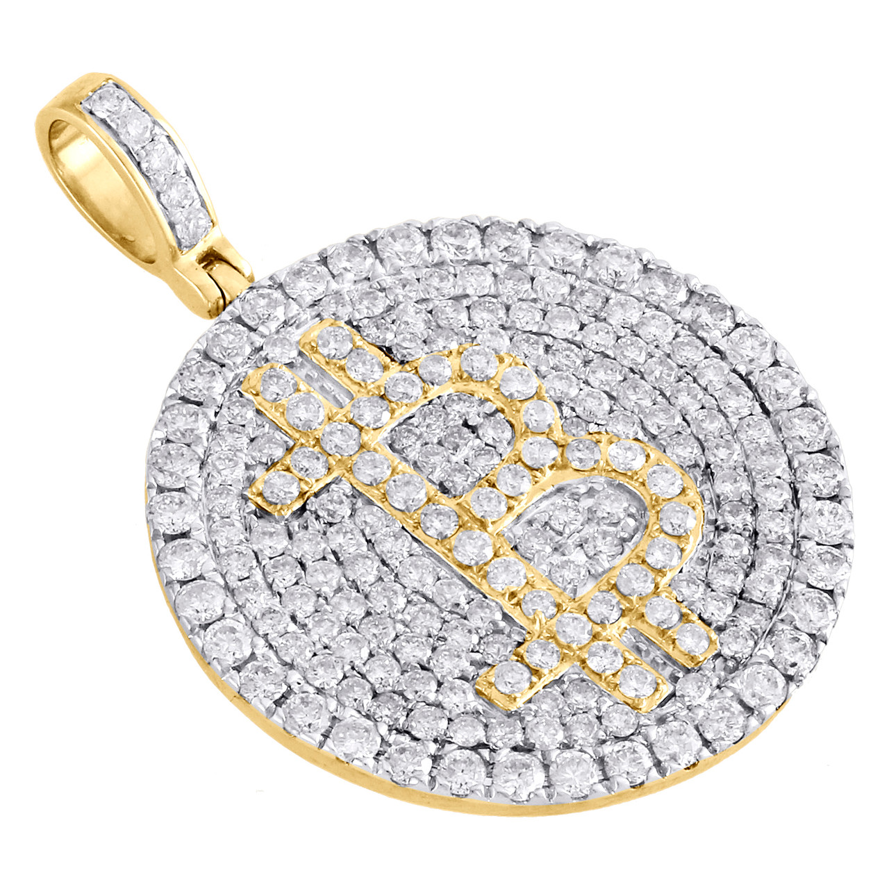 10K Yellow Gold Diamond Bitcoin Currency Pendant 1.80