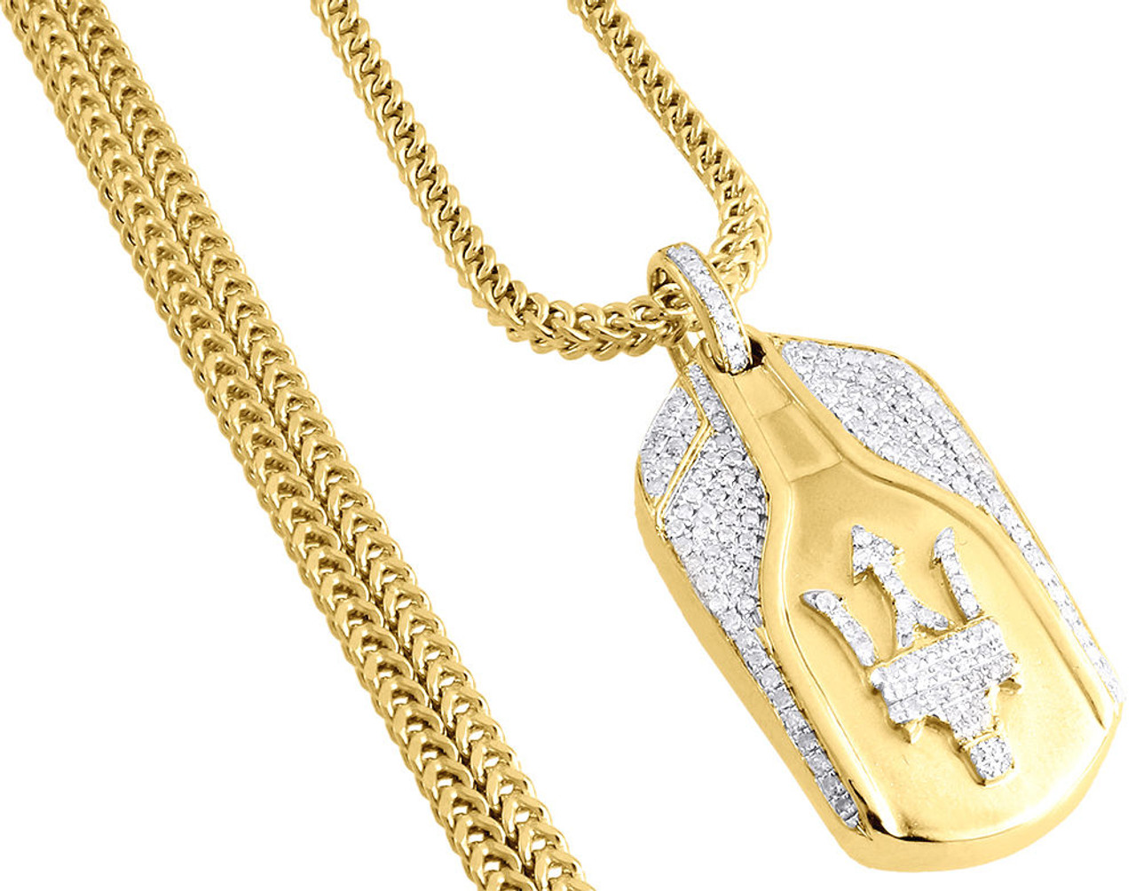 10K Yellow Gold Mens Diamond Maserati Car Key Pendant w/ Franco Chain 1.50  CT. - JFL Diamonds & Timepieces