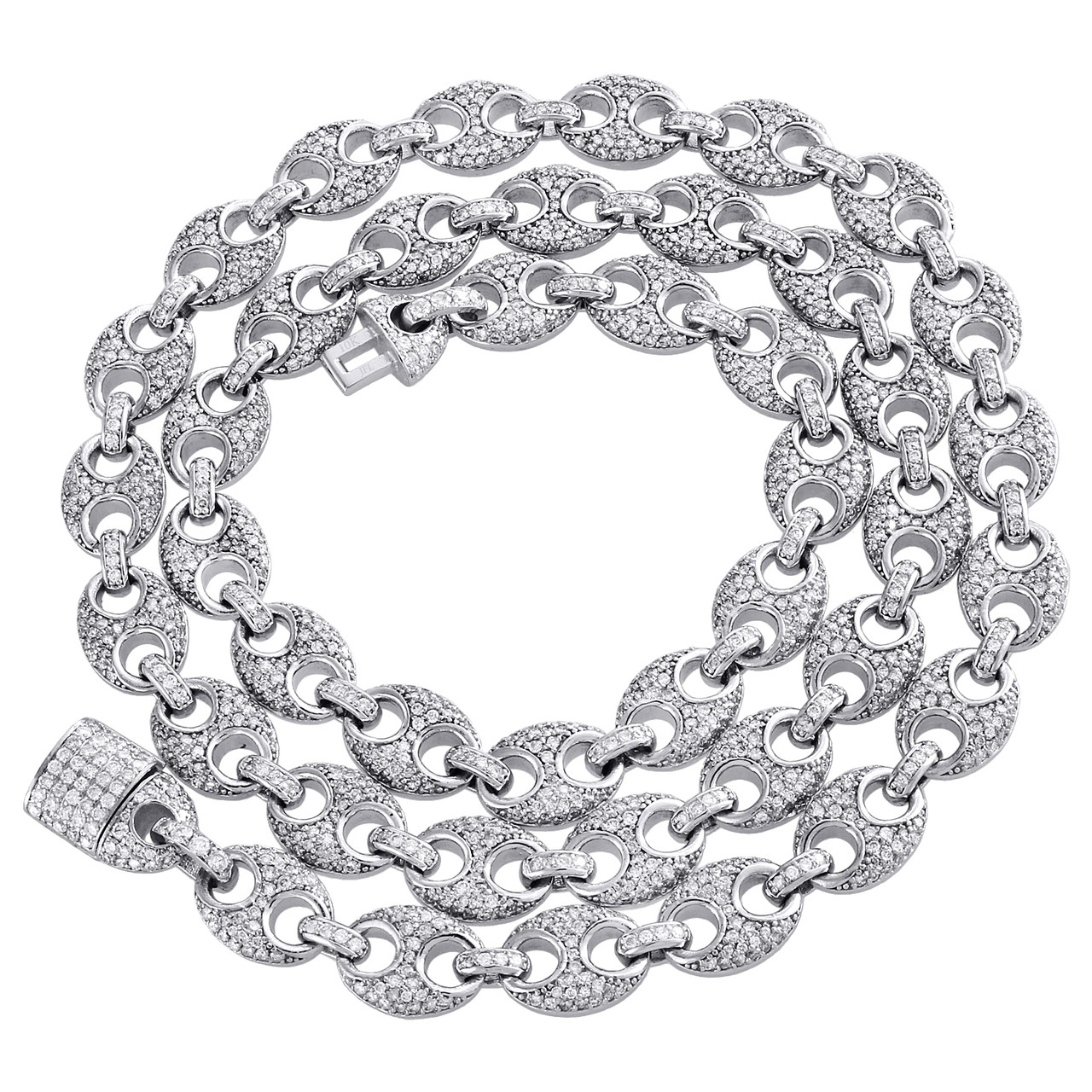 I forening linned 10K White Gold 9.50mm Diamond Solid Puff Gucci Link Chain 22" Necklace  11.60 CT. - JFL Diamonds & Timepieces