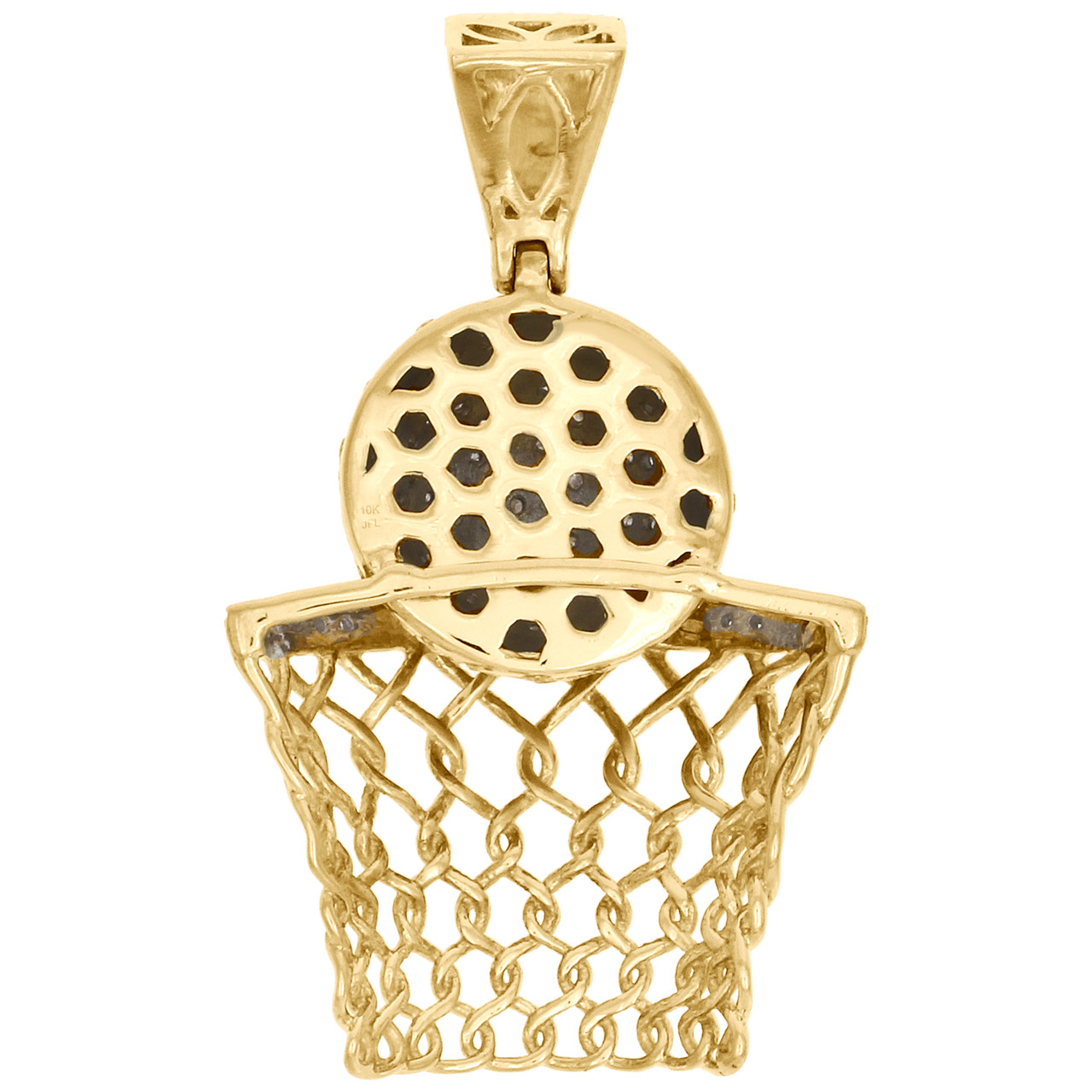 10K Yellow Gold Diamond Basketball Pendant Ball Hoop Charm
