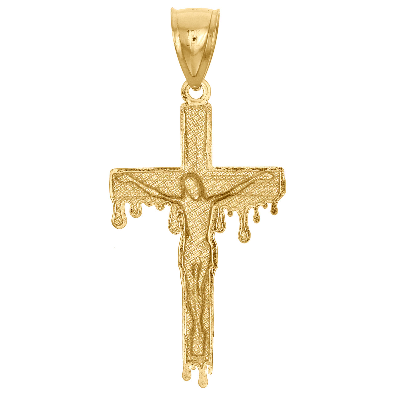 Genuine 10K Yellow Gold Jesus Body Crucifix Cross Pendant Blood