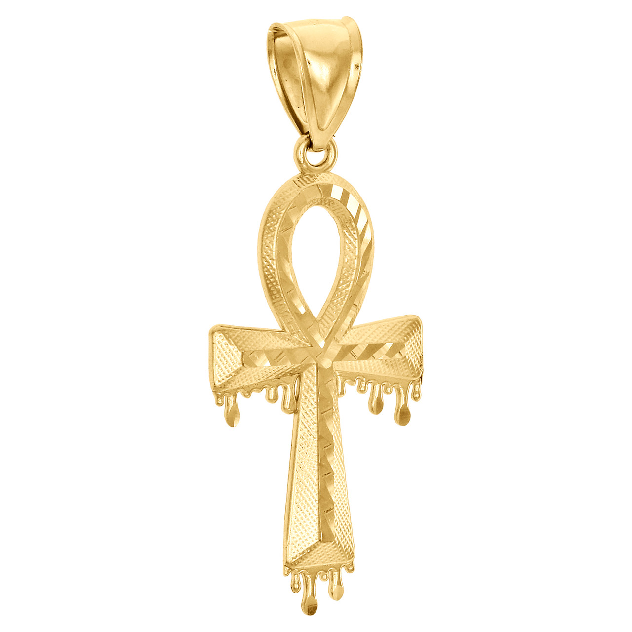 Genuine 10K Yellow Gold Egyptian Ankh Cross Charm Blood Drip