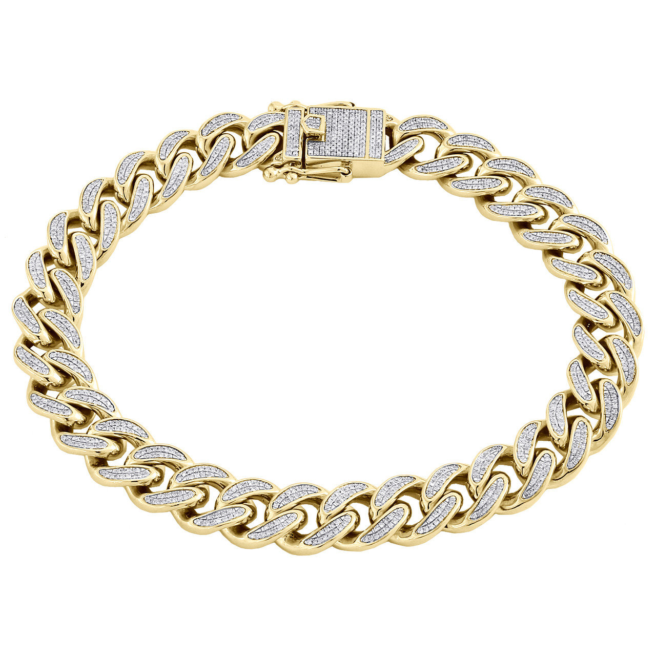 10K Yellow Gold Diamond Box Clasp Lock Miami Cuban Link Bracelet ...