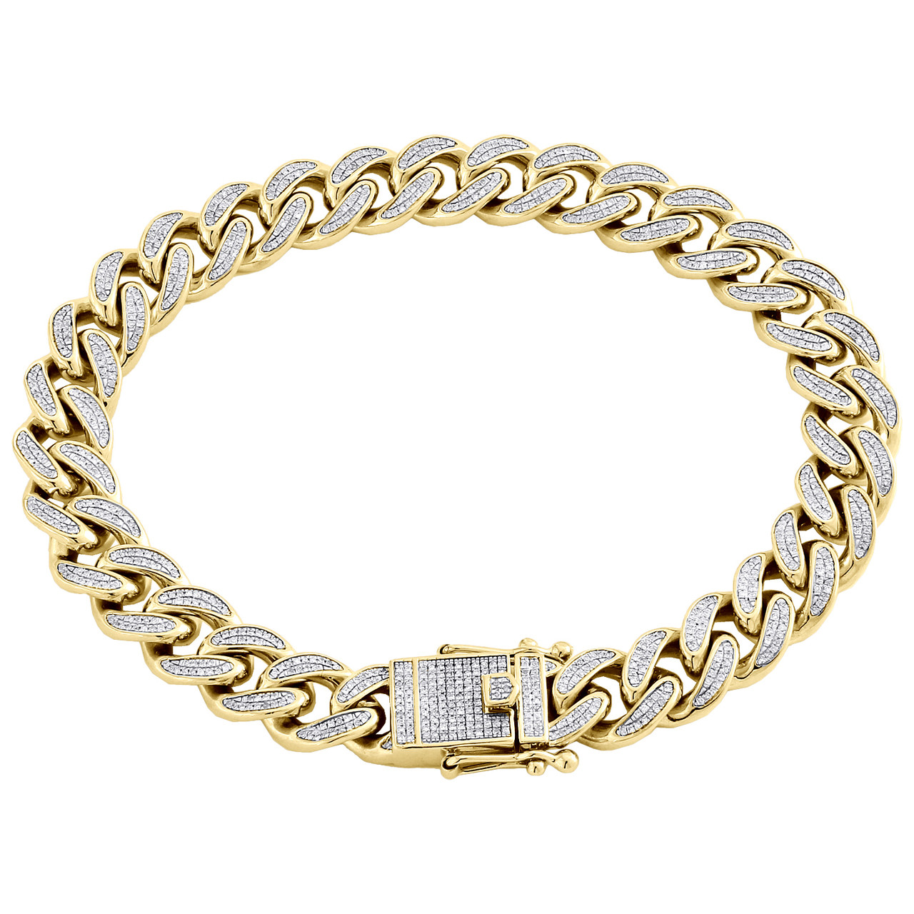 10K Yellow Gold Diamond Box Clasp Lock Miami Cuban Link Bracelet ...