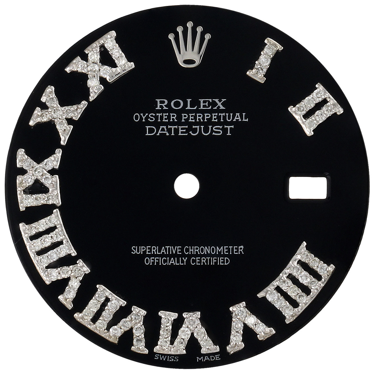 Diamond Roman Numeral Black Dial to Fit DateJust Rolex 36mm Quick