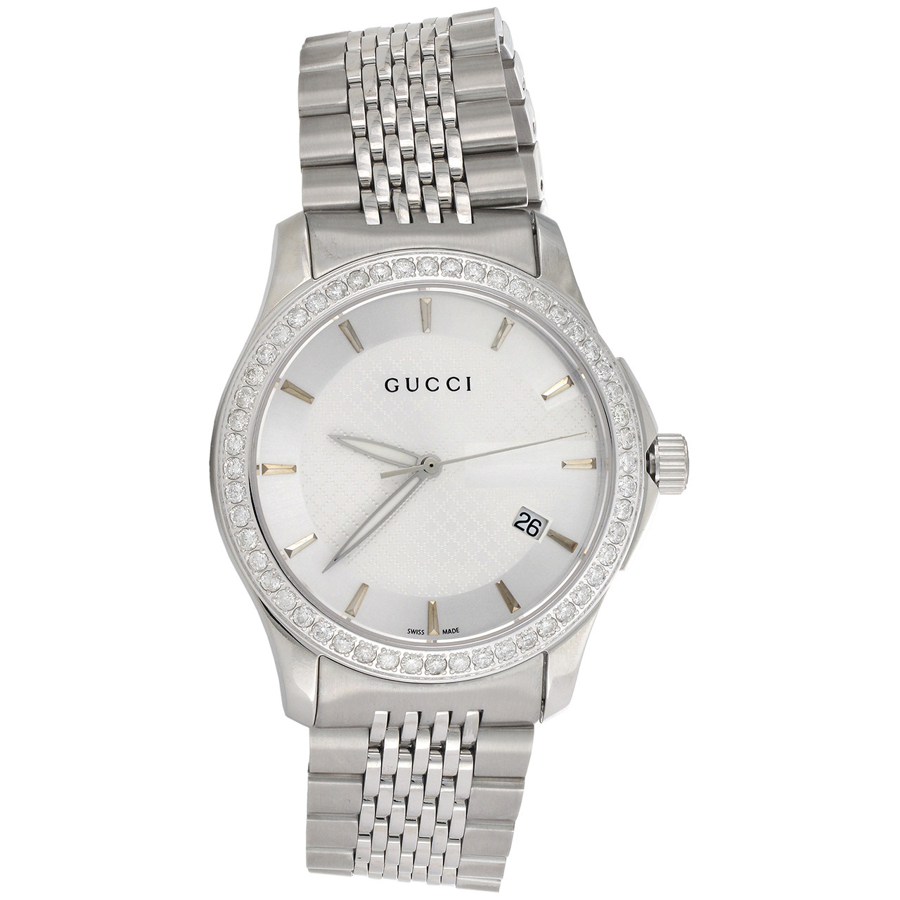 Montre Gucci ya126401 v ritable diamant cadran argent g intemporel 38 mm acier 1 75 ct