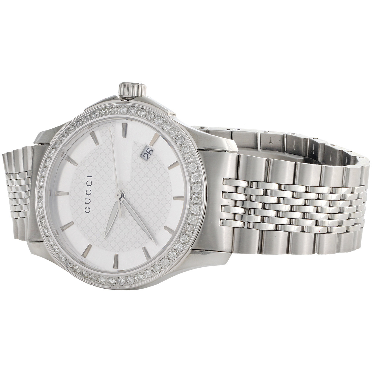 Gucci Ya126401 Genuine Diamond Watch Silver Dial G Timeless 38mm