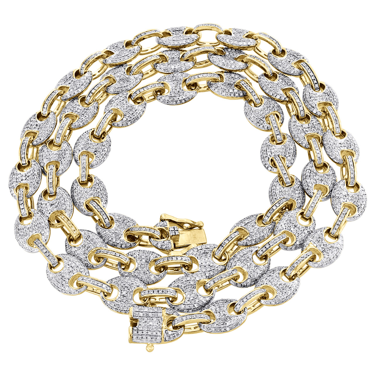 Solid 10K Yellow Gold 8mm Puff Gucci Link Diamond Chain 24