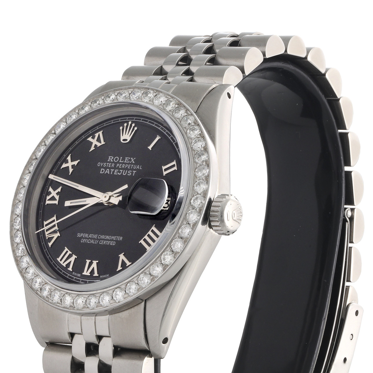 Rolex 36mm DateJust 1601 Mens Jubilee Black Roman Numeral Diamond
