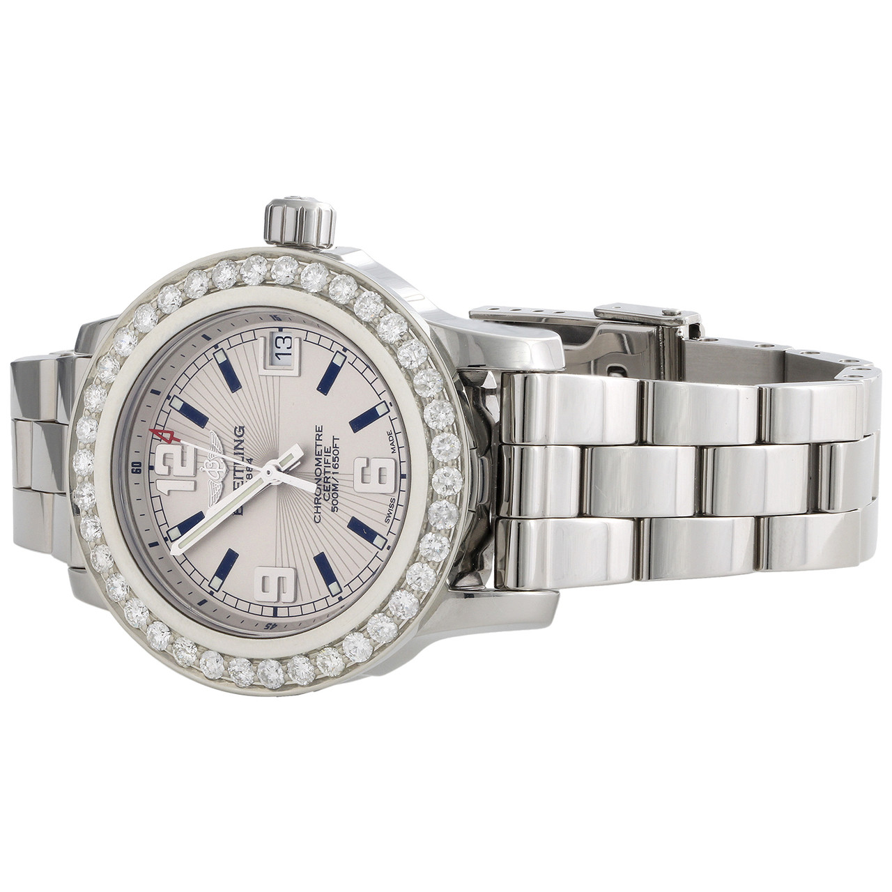Breitling Colt 33 ml a77387 white dial stainless steel diamond ladies watch Ladies Breitling Colt 33mm Custom Diamond Watch Ref  main image 2