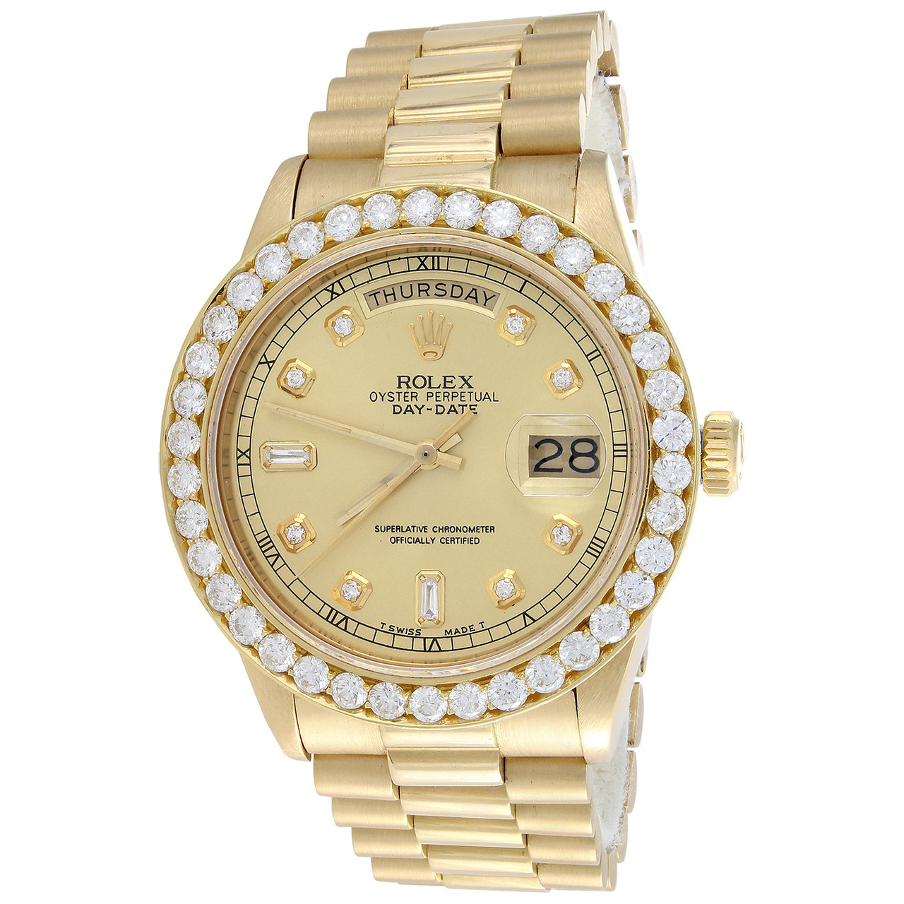 Reloj Rolex president de hombre de 36 mm en oro de 18 quilates con día y  fecha y diamantes ref. #18038 | 3,50 ct - diamantes jfl y relojes