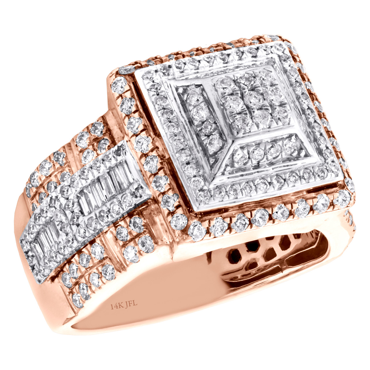 14K Rose Gold Mens Baguette Diamond Tier Pinky Ring 12mm Stap