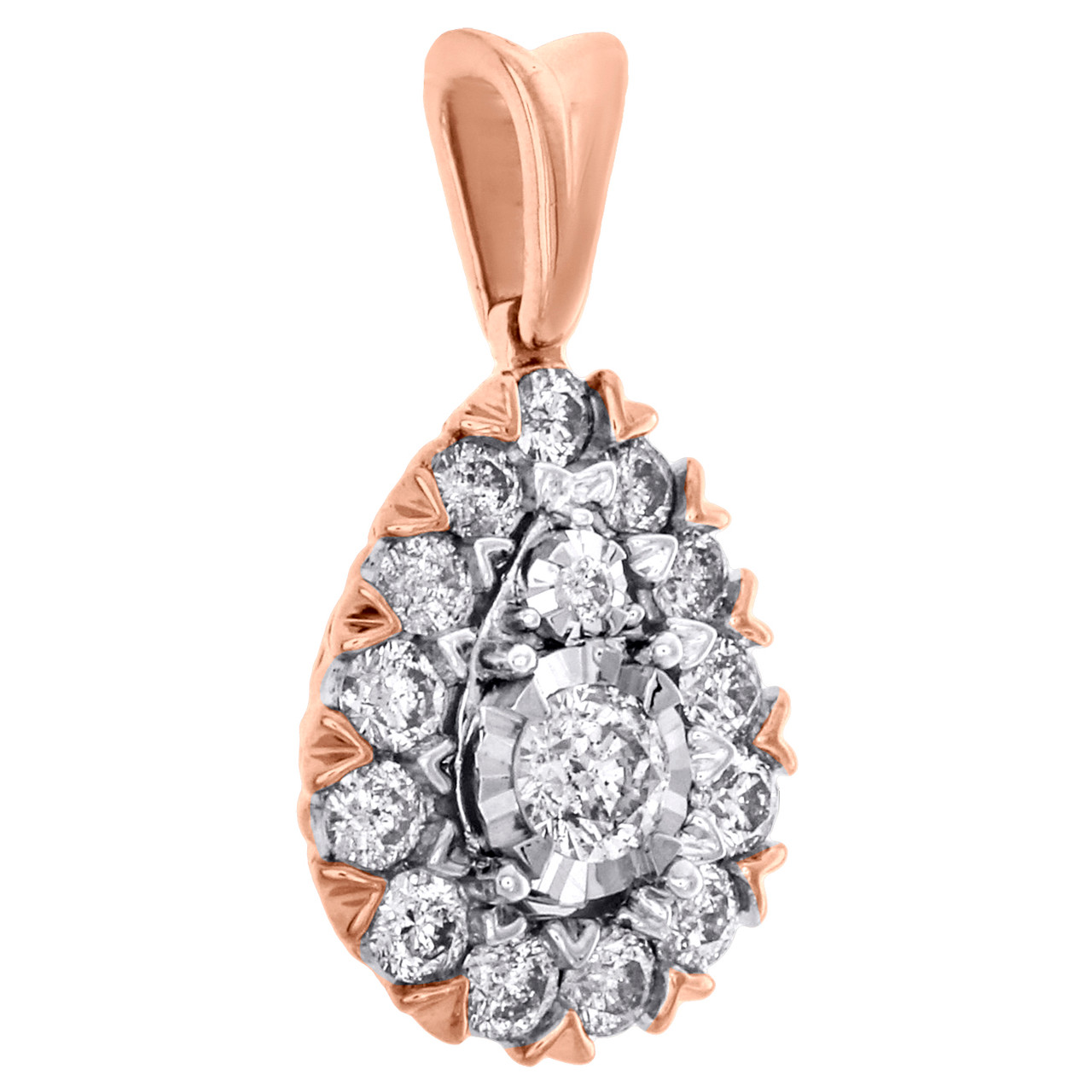 14K Rose Gold Solitaire Diamond Ladies Teardrop Tier Pendant
