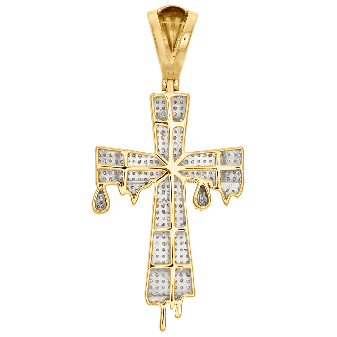 10K Yellow Gold Mens Genuine Diamond Cross Pendant Pave Drip