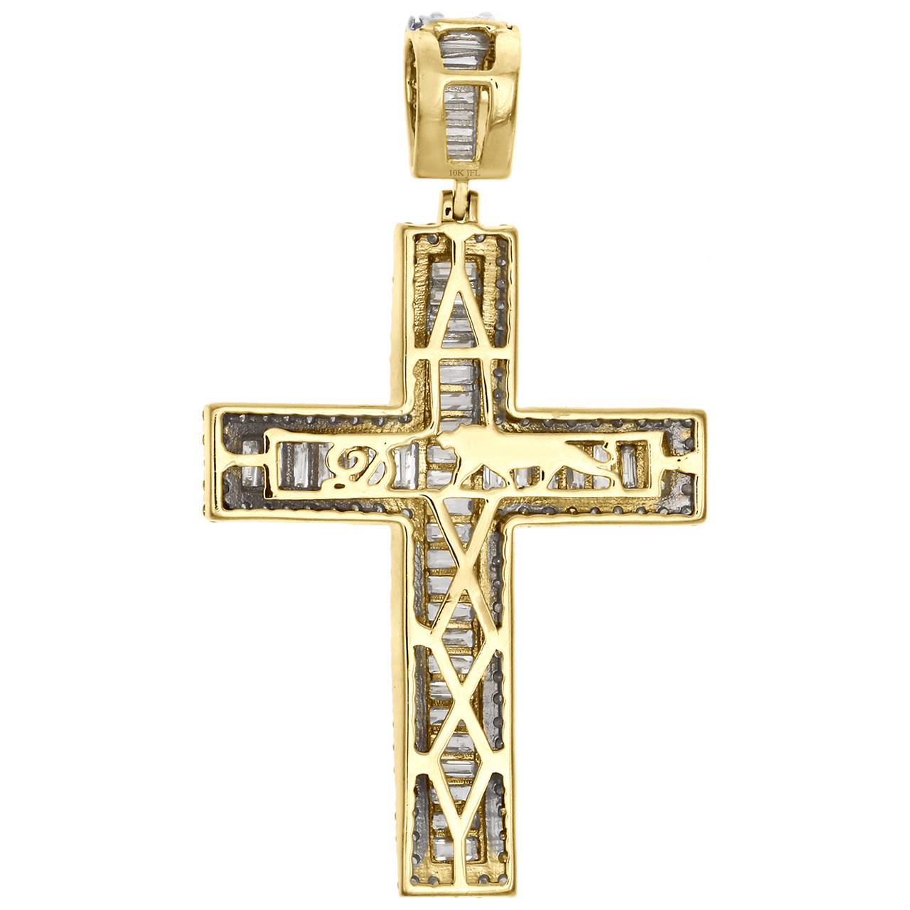 Men's Diamond Cross Charm 2 ct tw Round & Baguette-cut 10K Yellow Gold