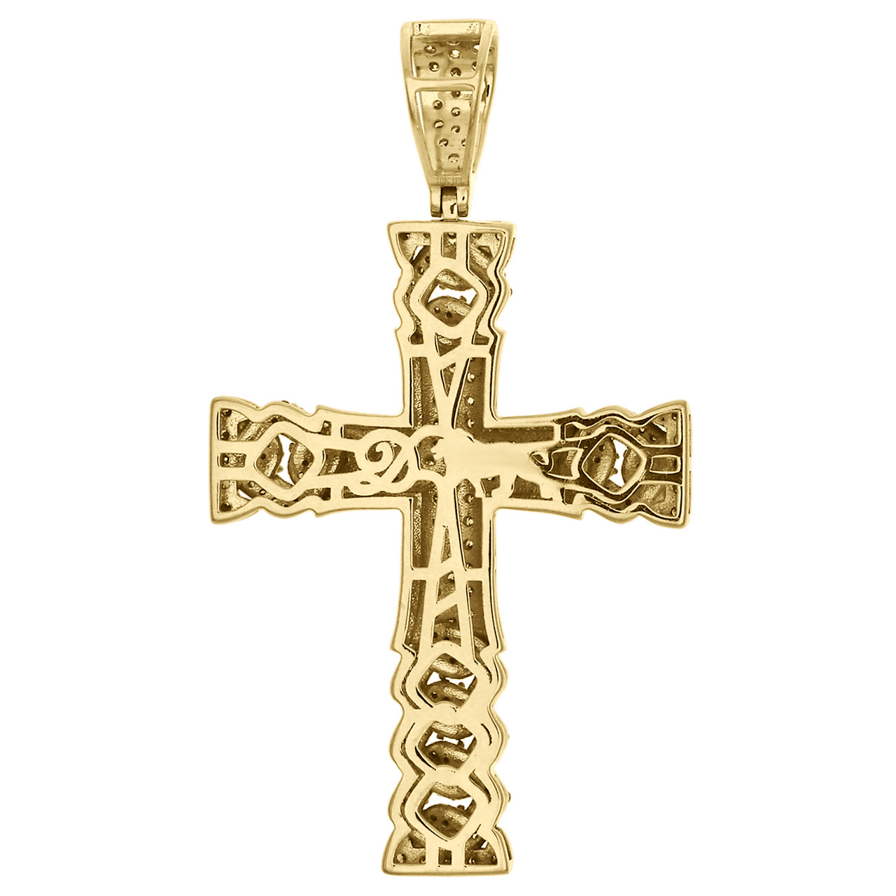 10K Solid Yellow Gold Filigree Crucifix Pendant - INRI Jesus Cross Charm - Unisex
