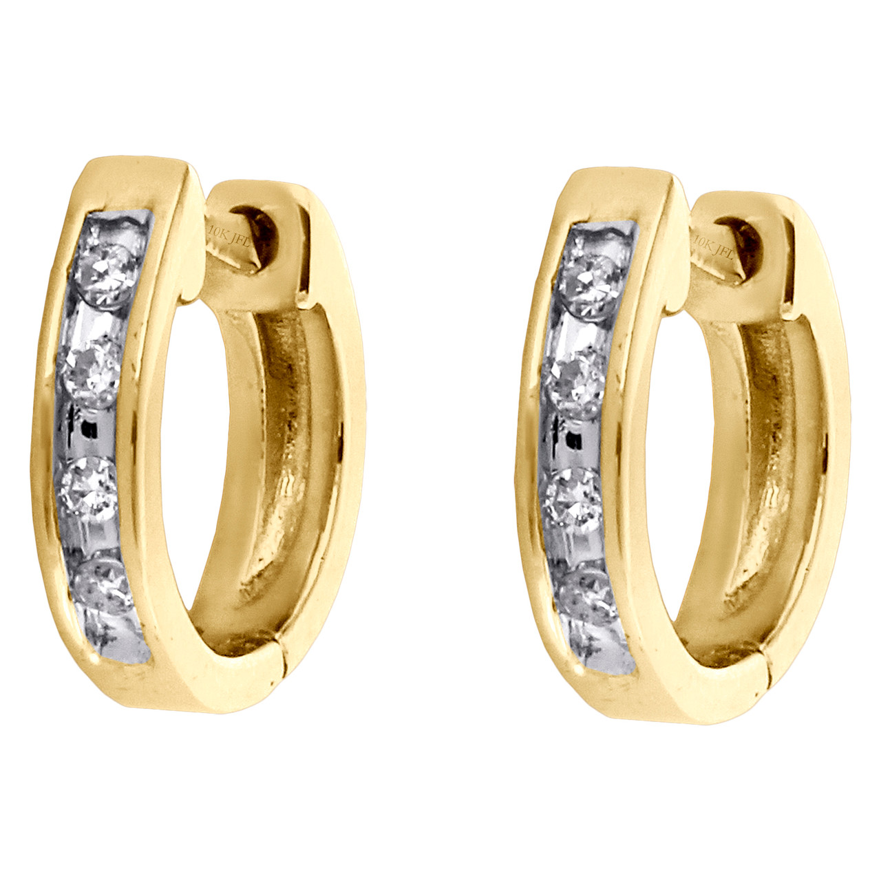 10K Yellow Gold Round Channel Set Diamond Mini Hinged Hoop Earrings 0.05  CT. - JFL Diamonds & Timepieces
