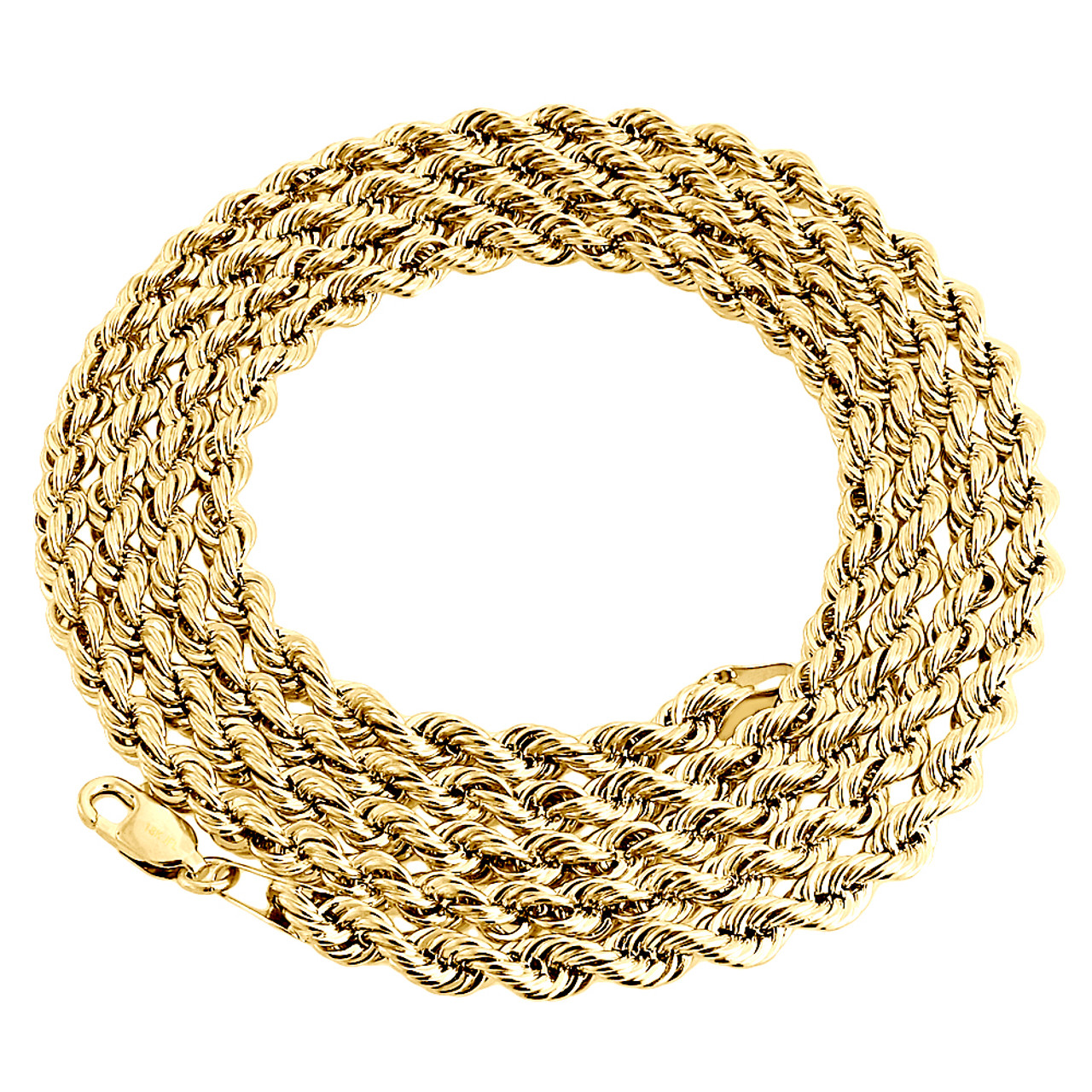18K Yellow Gold Diamond Cut Solid Rope Chain 4mm Link Necklace 22