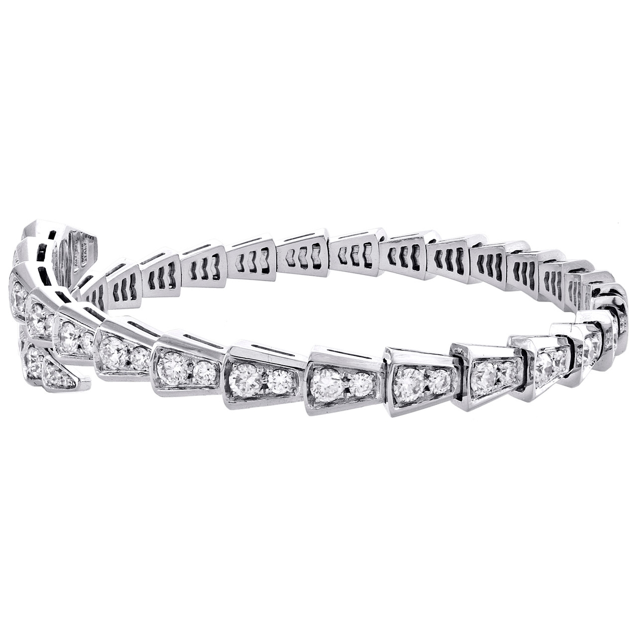 Womens Diamond Snake Bangle Bracelet 18K White Gold 38.00 Carat