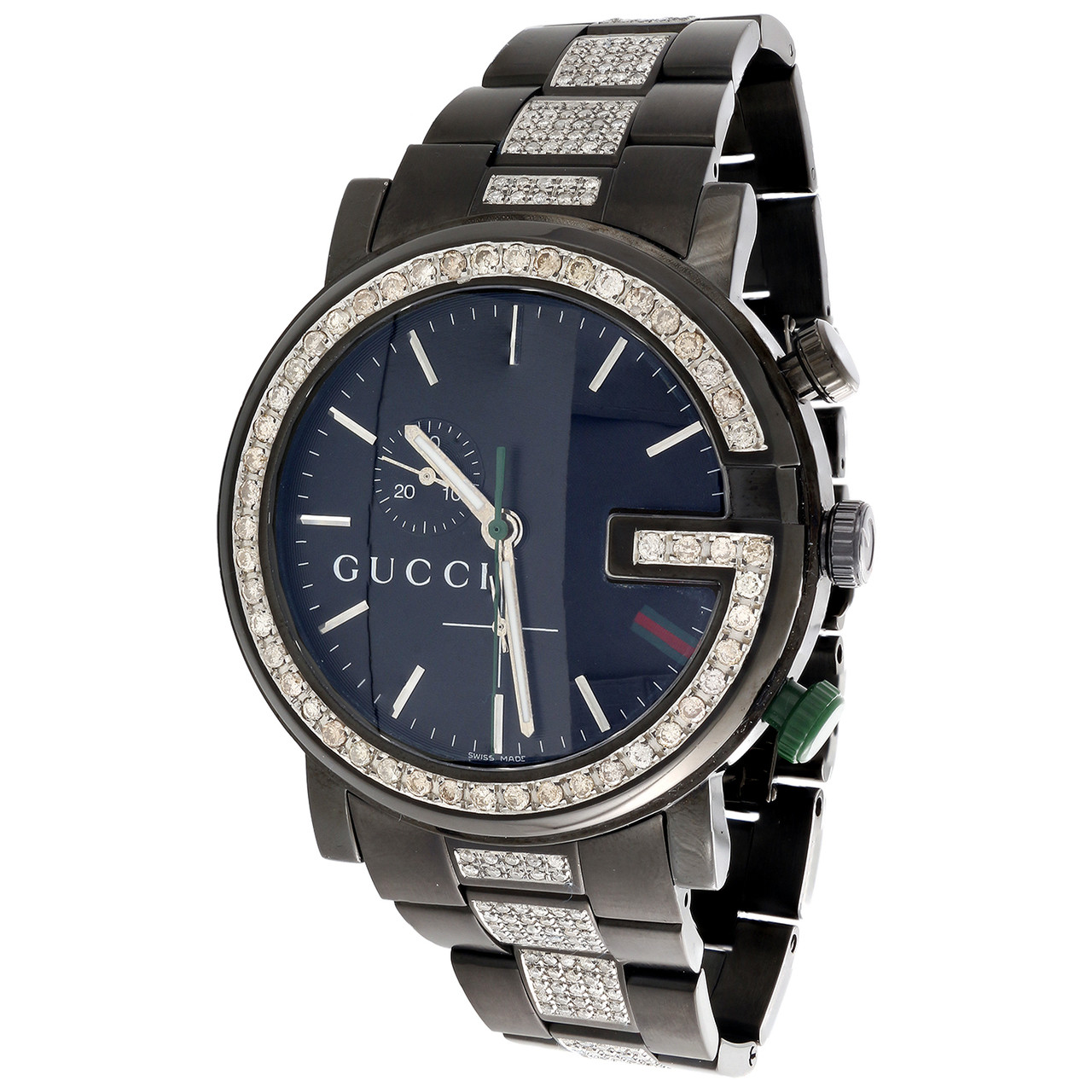 søster Det er billigt stavelse Diamond Gucci Watch Mens 101G Ya101331 Black PVD Chronograph Iced Band 4  CT. - JFL Diamonds & Timepieces