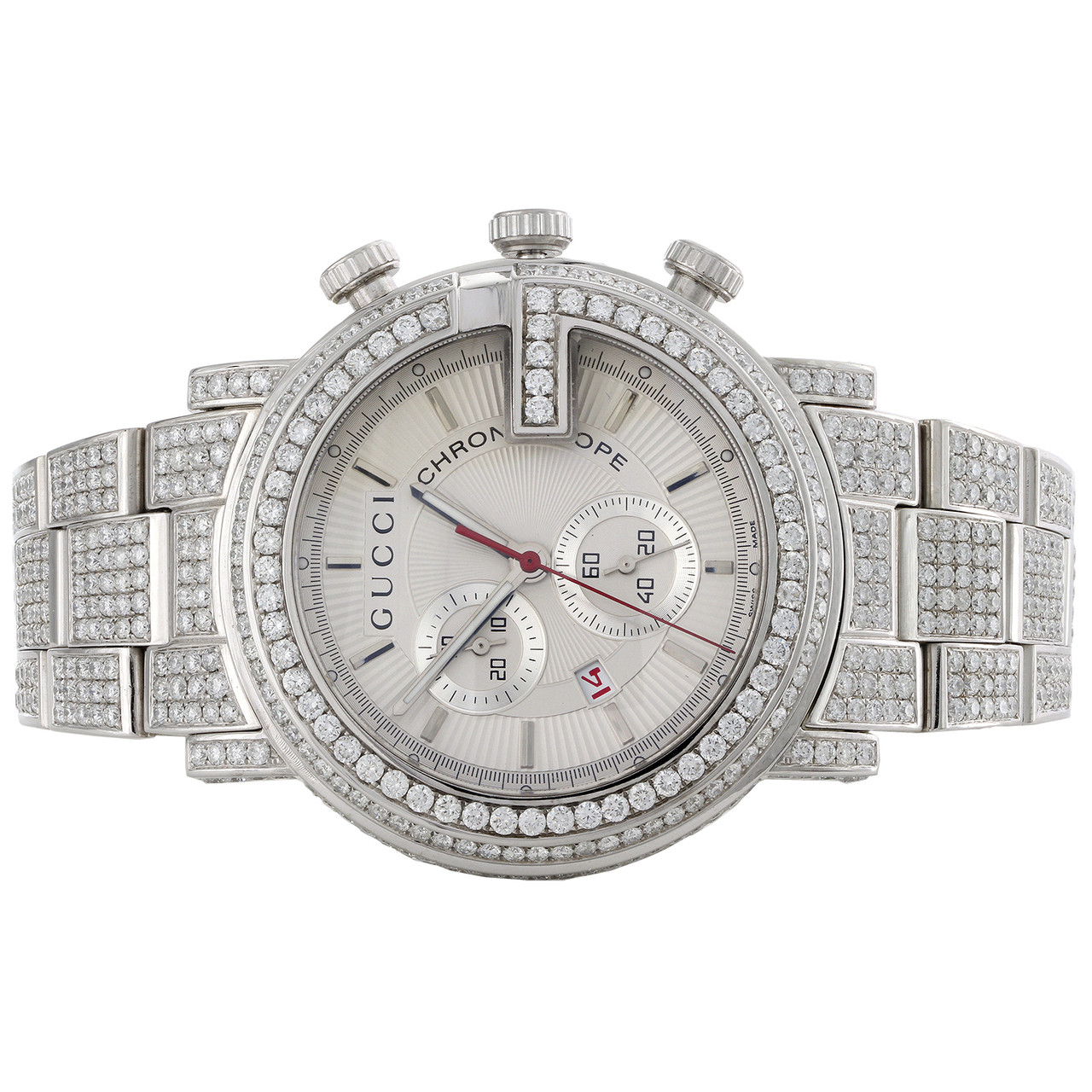 Mens Custom Diamond Gucci 101 G Watch Ya101339 White Dial