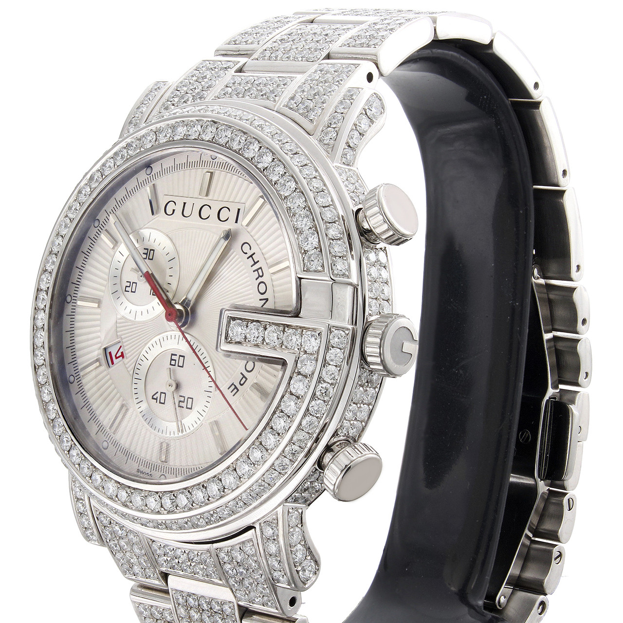 Mens Custom Diamond Gucci 101 G Watch Ya101339 White Dial 44mm 
