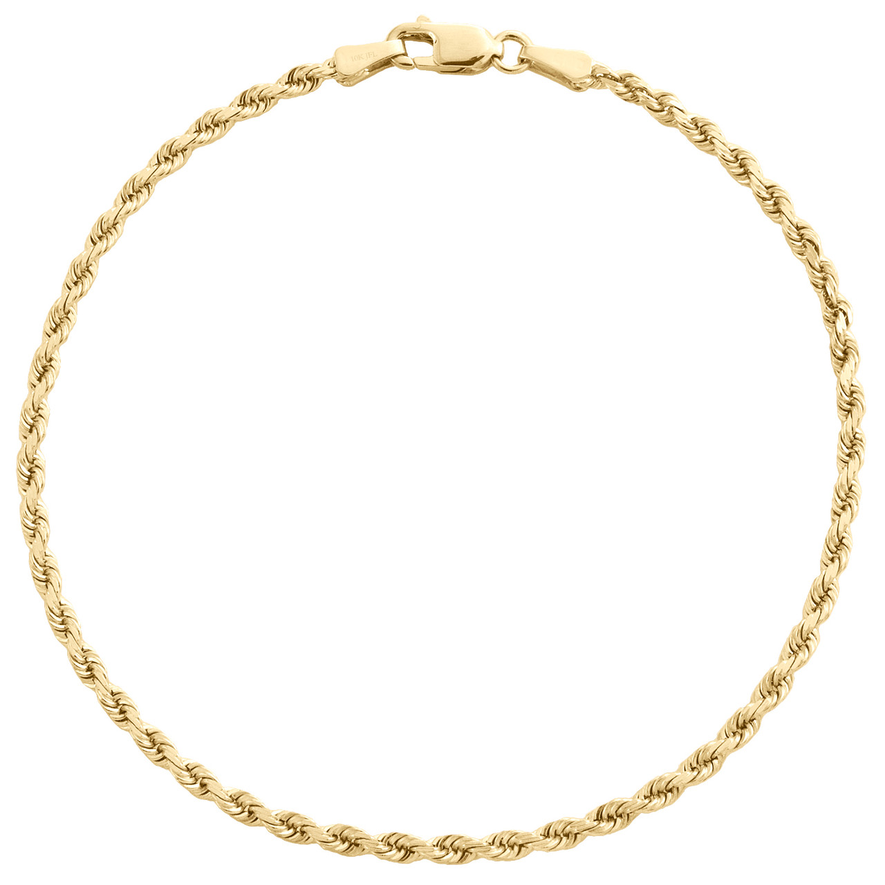 10K Yellow Gold 2mm Solid Diamond Cut Rope Link Bracelet / Anklet