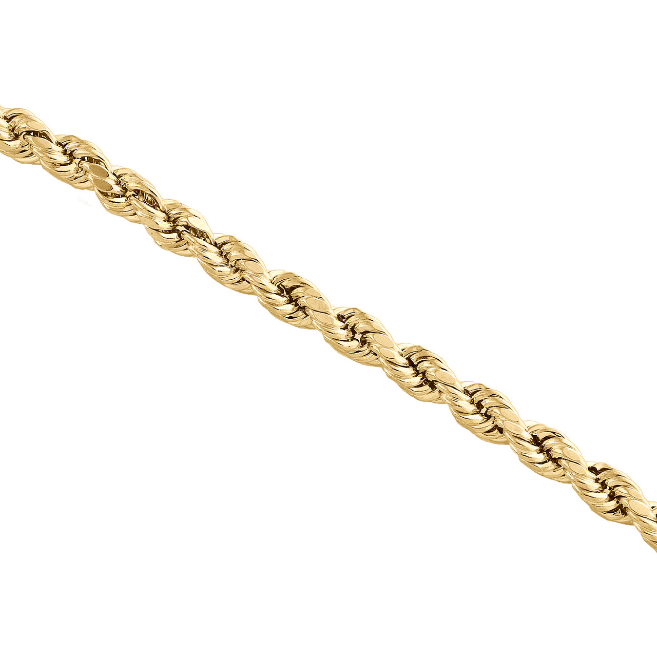 10K Yellow Gold 4mm Hollow Diamond Cut Rope Link Bracelet Lobster Clasp 8-9 Inch