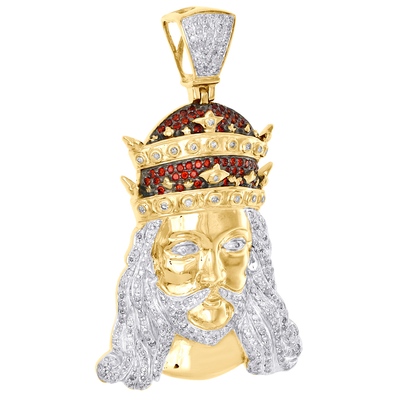 Diamond Royal Crown Jesus Pendant 10K Yellow Gold Round Created