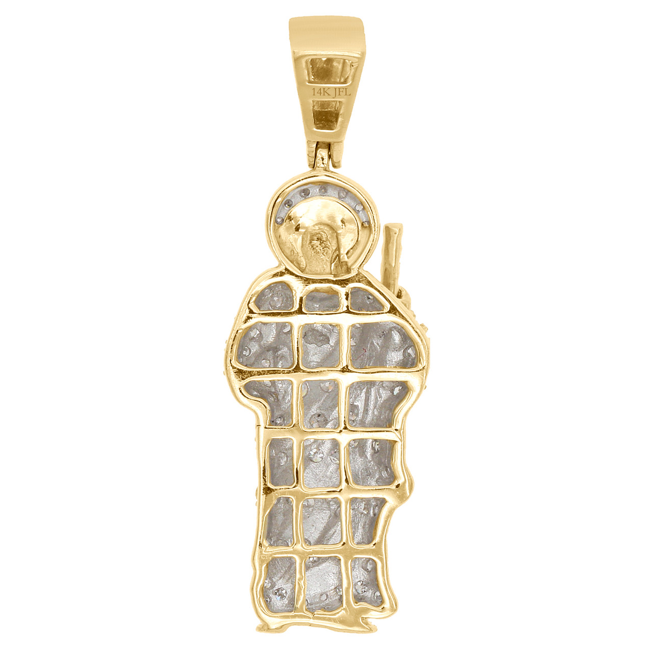 14K Yellow Gold Diamond Jesus Walking Shepherds Staff Pendant 1.35