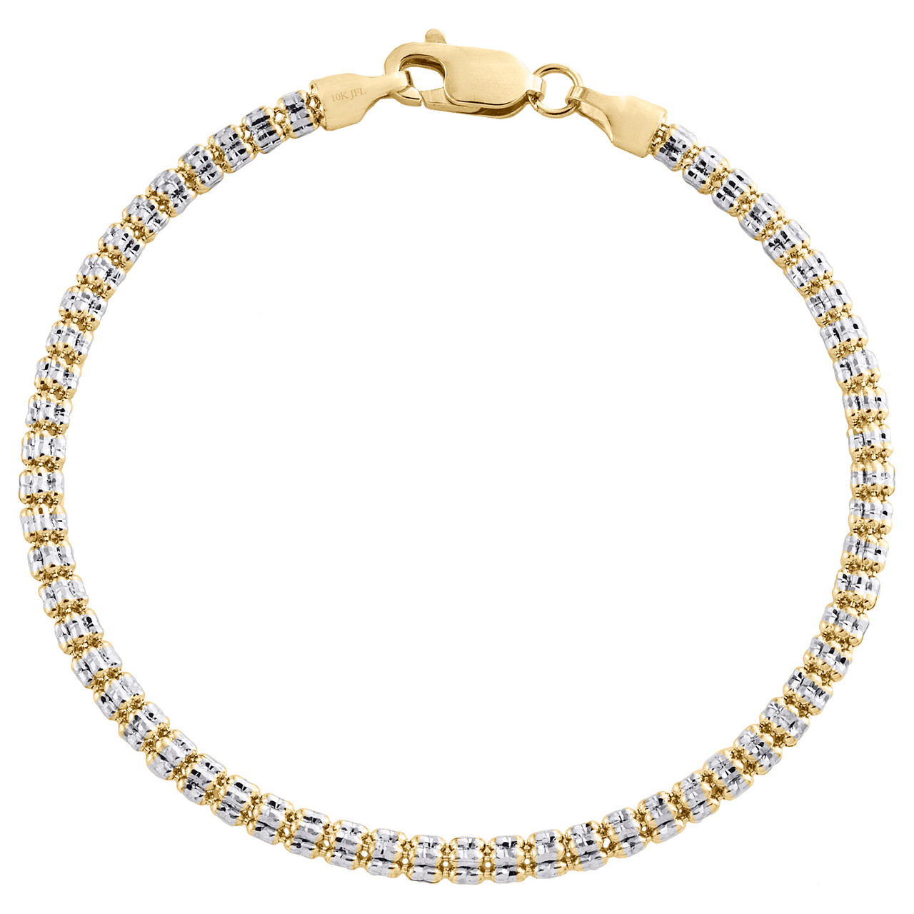 10K Yellow White Gold Two Tone 3mm Diamond Cut Ice Bead Link