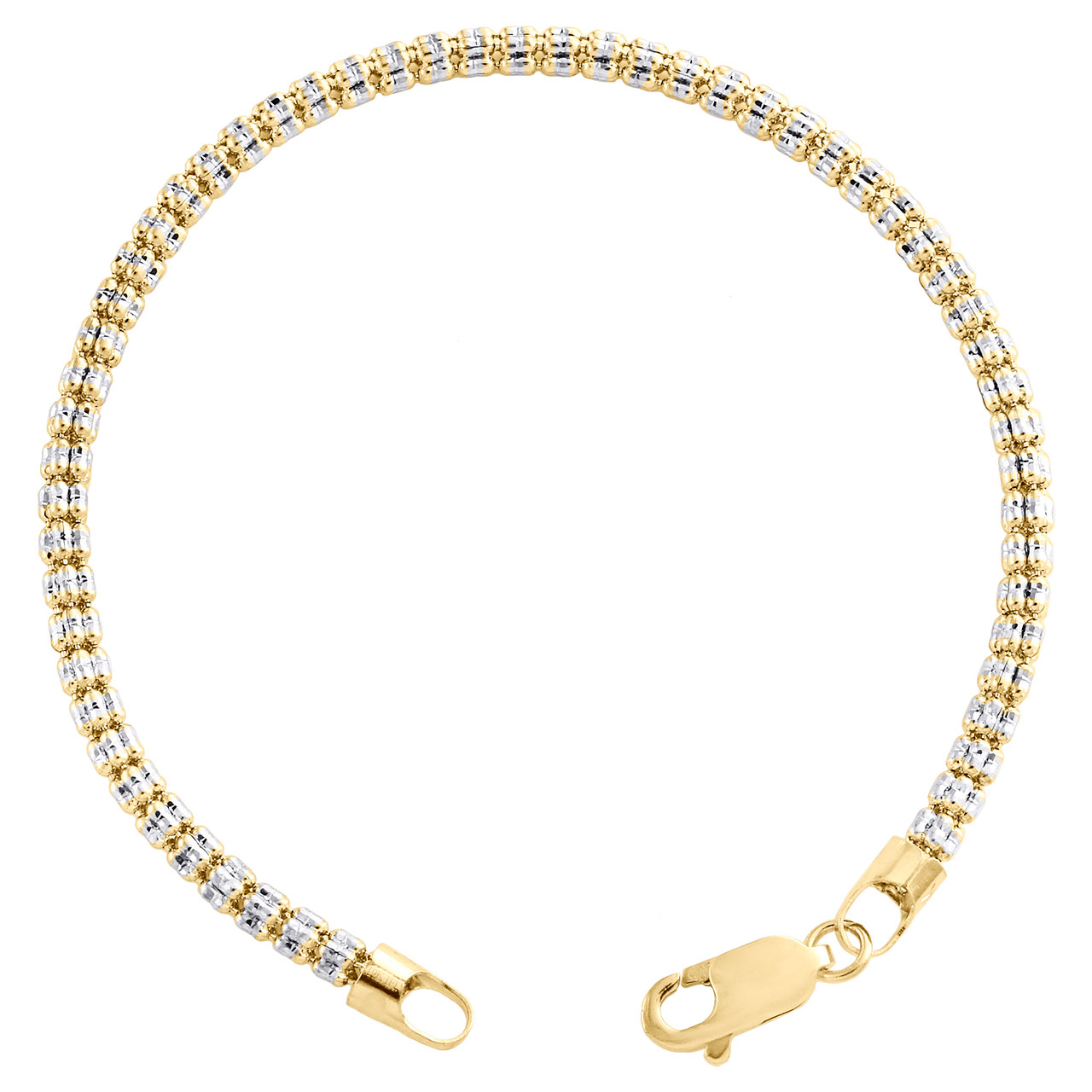10K Yellow White Gold Two Tone 3mm Diamond Cut Ice Bead Link
