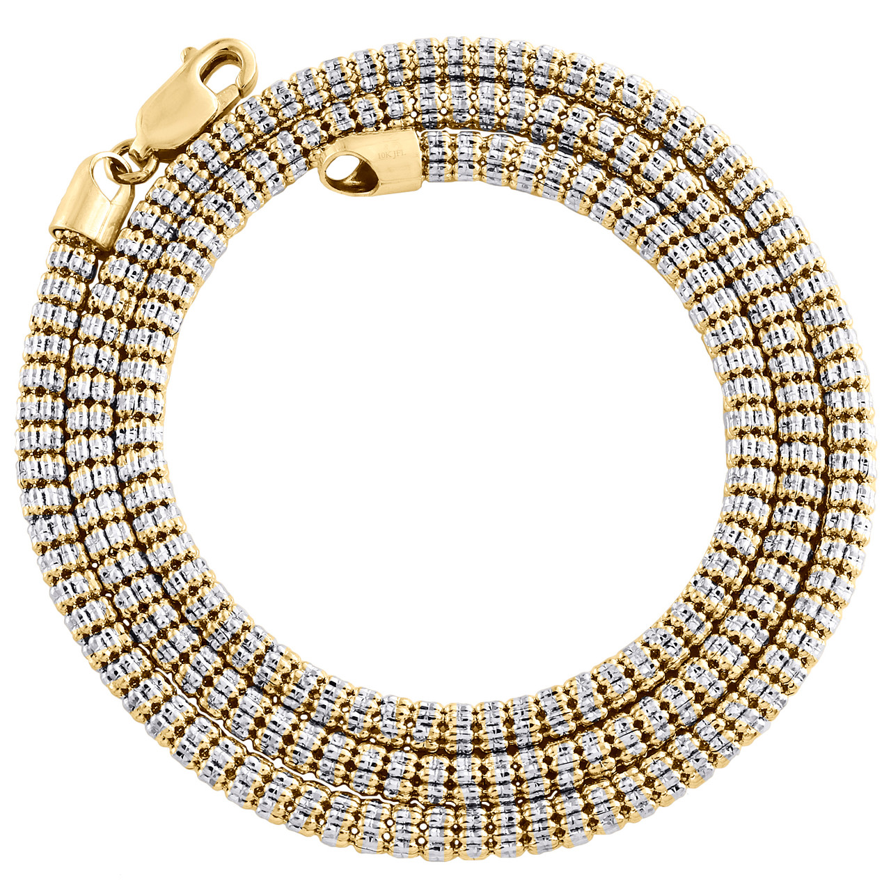 10K Yellow Gold Two Tone 4mm Diamond Cut Ice Chain Bead Necklace 20-30  Inches